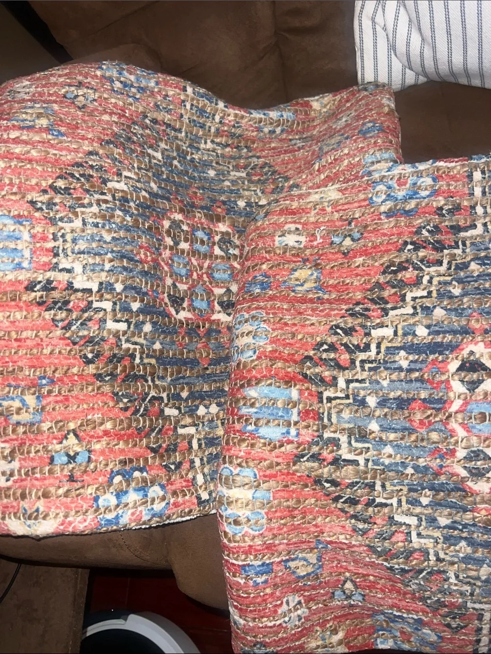 Handcrafted Red and Blue Geometric Throw Pillow Cover - Brand Unspecified